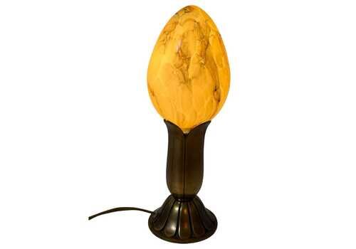 Art Deco (Style)   Egg Shaped Desk Lamp Made From Marbled Glass And A Brass Base