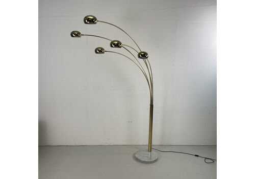 Midcentury Lamp Floor Light In Brass With Marble Base