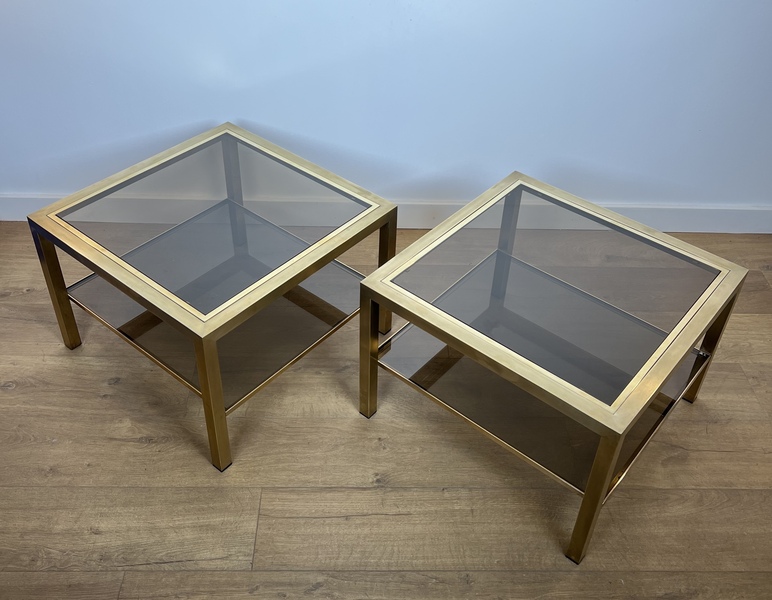 Pair Of Large Square Brass Side Tables photo furniture