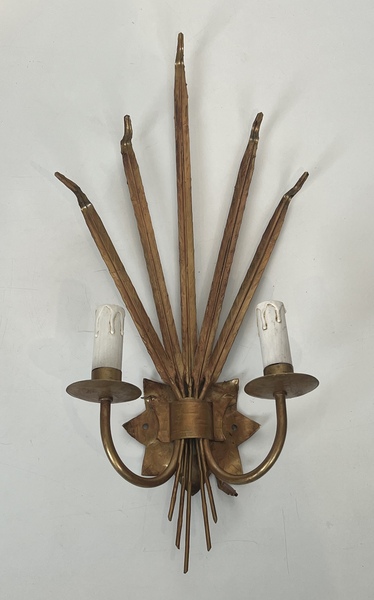 Pair Of Golden Sconces With Ears Of Wheat In The Style Of Coco Chanel photo Lighting