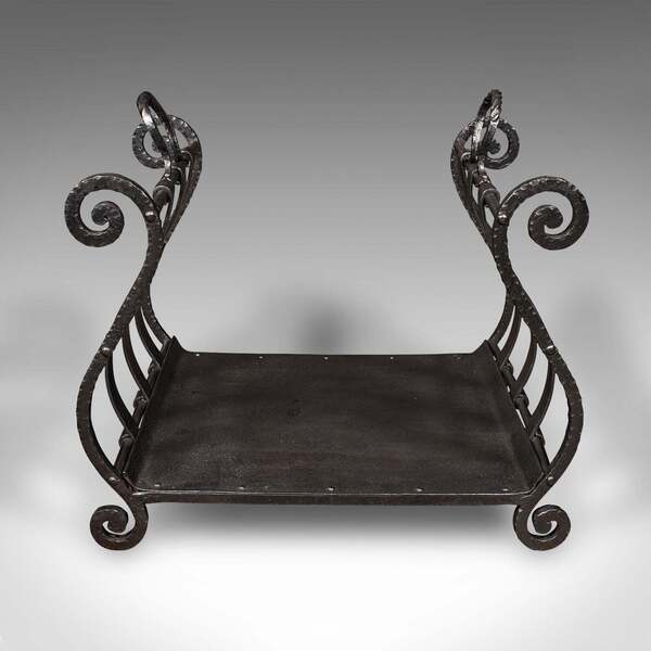 Antique Log Layer, English, Wrought Iron Fireside Fuel Keeper, Victorian, C.1850 photo furniture