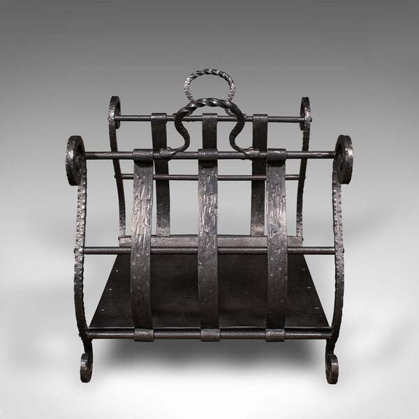 Antique Log Layer, English, Wrought Iron Fireside Fuel Keeper, Victorian, C.1850 photo for sale
