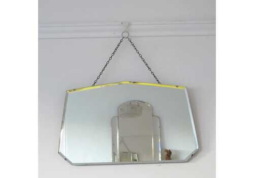 Art Deco Frameless Bevelled Mirror. Seven Sided. Ready To Hang On Original Visible Chain.