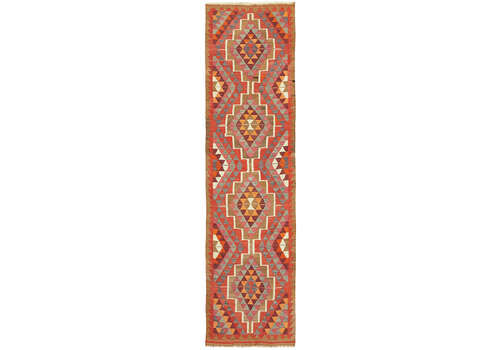 Handmade Multicolor Boho Runner Kilim Rug 348 Cm X 96 Cm