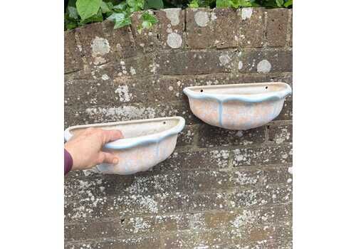 Vintage Pair Of Plaster Wall Planters Or Vintage Outdoor Light Sconces Delightfully Mediterranean, 1980s Painted Finish, Shell Shaped