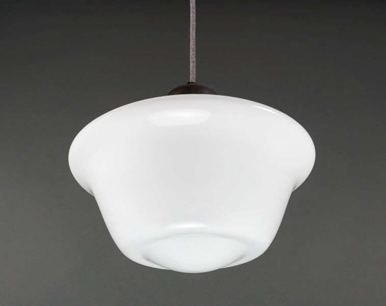 Antique English Opaline Glass School / Chapel Pendant Lamp With Domed Brass Gallery photo furniture