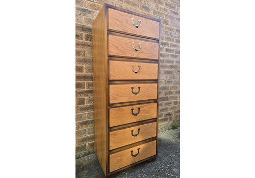 Vintage Mid Century Tallboy Chest Of Drawers Retro Brass Inset Handles