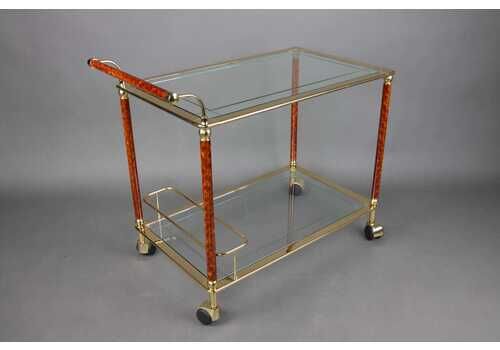 French Brass Bar Cart By Lancel | Faux Tortoise Shell Drinks Trolley | Maison Lancel Glass Serving Cart | Mid Century Modern