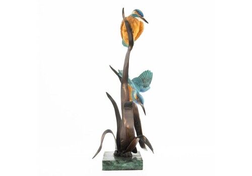 Fine Porcelain & Bronze Kingfisher Sculpture Group By David Fryer For Royal Albany Worcester