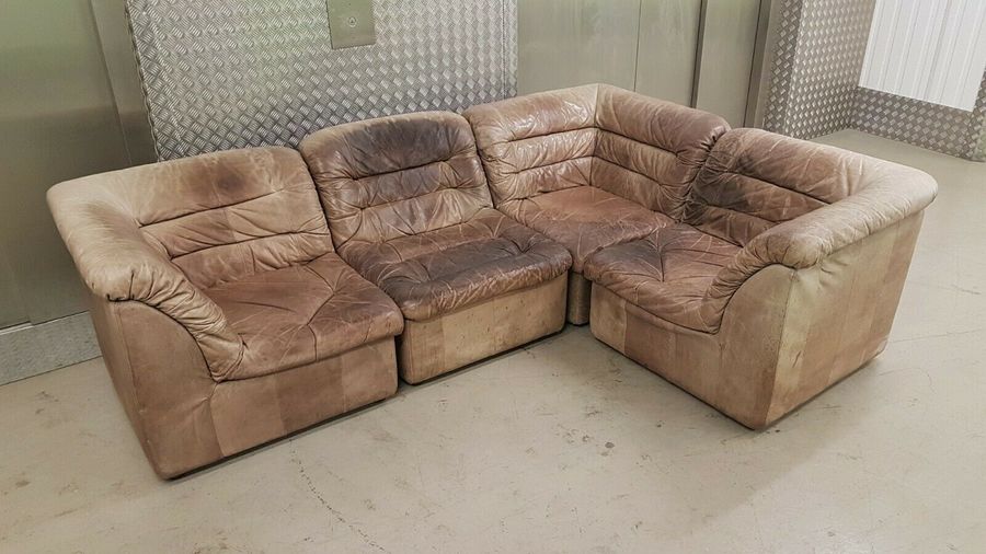 Danish Brown Leather Modular Corner Sofa Chair Vintage Mid Century