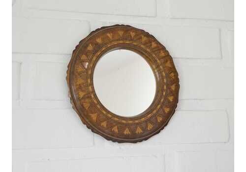 Small Vintage Wall Mirror / Wooden Round Mirror / Mid Century Hand Carved Mirror / Yugoslavia 1960 / Decorative Farmhouse Mirror / Handmade