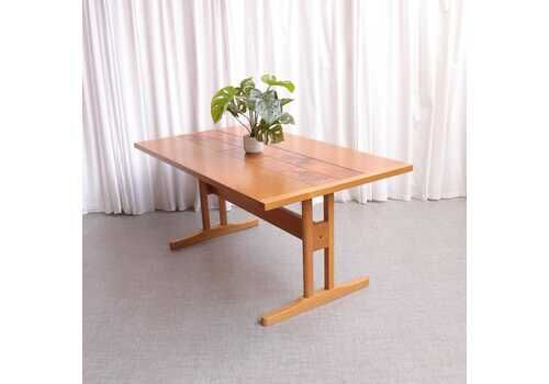 Mid Century Lighg Oak Dining Table Danish Refectory Style Tiled Top Plank Table By Ansager Mobelfabrik