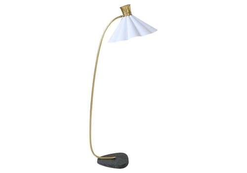 Mid Century Curved Floor Lamp In Brass And Stone.