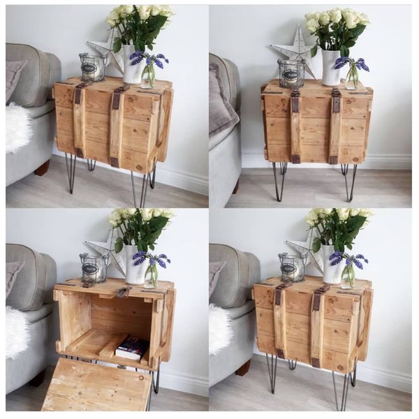 Vintage Old Pine Trunk Chest Box Rustic Bedside Cabinet Table Boho Cupboard Vinterior
