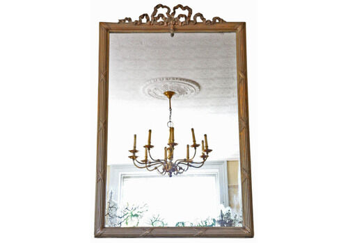 Large 19th Century Antique Gilt Overmantle Wall Mirror – Dark Gold Ornate Frame, Vintage Statement Piece