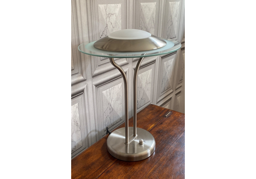 Modern Chrome Table Lamp. With Dimmable Saturn Shade
