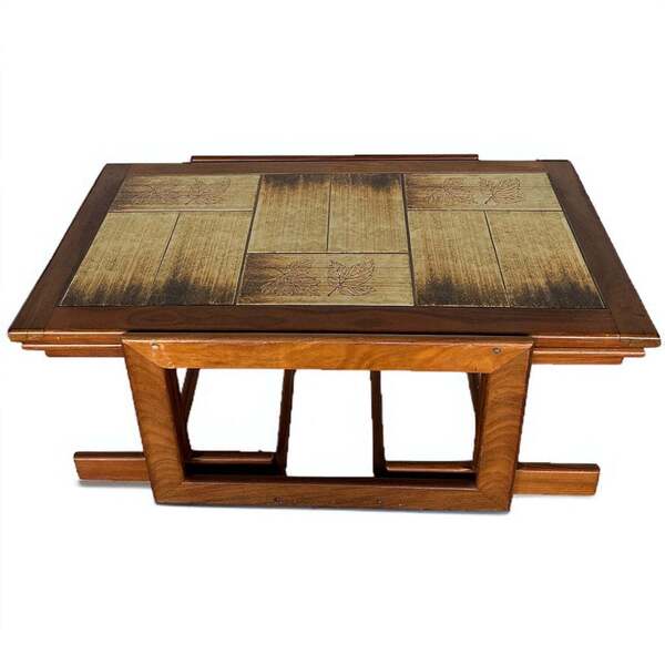 Mid Century Modern 1960s Teak & Tile Nesting Tables With Sled Legs, Mcm Side Tables photo furniture