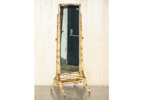 Stunning Antique Chinese Export Cir 1920 Hand Painted & Lacquered Cheval Mirror