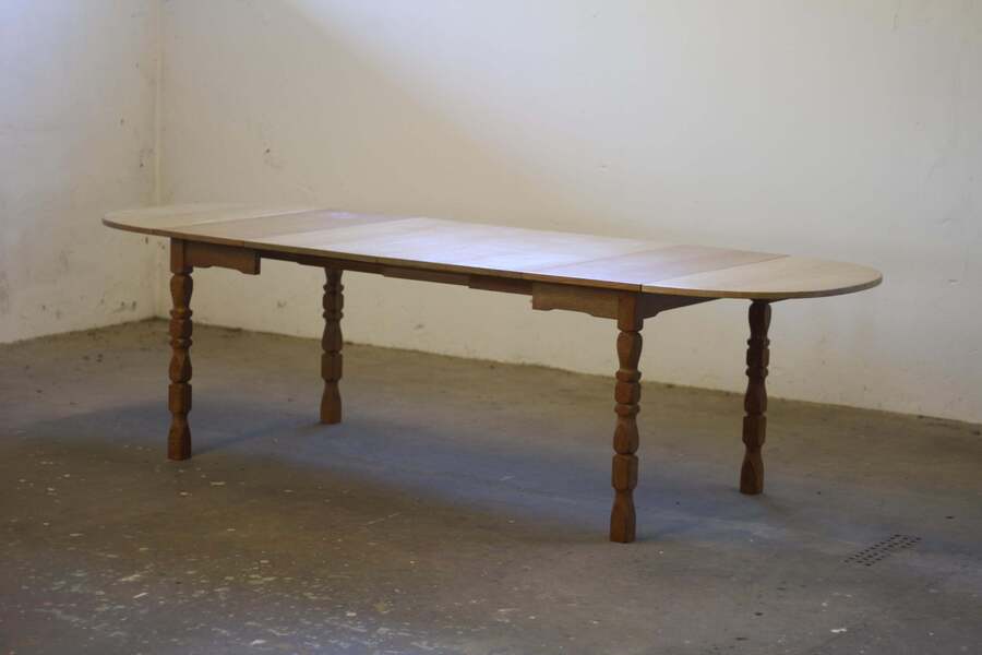Danish Extendable Dining Table With Leafs In Oak Style Of Henning Kjærnulf, 1960 photo furniture