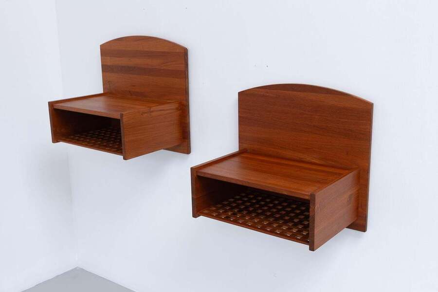 Danish Wall Mounted Bedside Tables In Solid Teak By Trip Trap, 1980s. Set Of 2. photo furniture