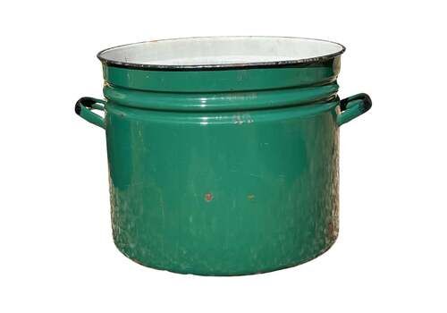 Extra Large Vintage Industrial Emerald Green Enamelled Metal Planter