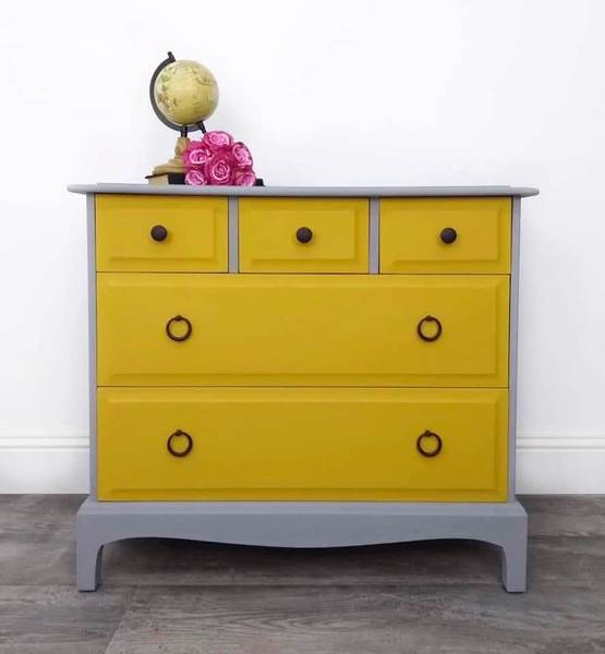 Yellow Mustard And Grey Stag Minstrel Chest Of Drawers Bedroom