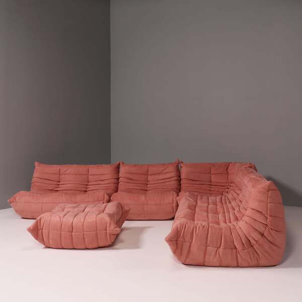 Ligne Roset By Michel Ducaroy Togo Pink Modular Sofa And Footstool, Set Of Five photo Furniture