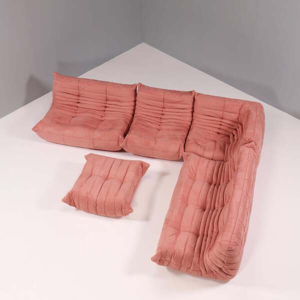 Ligne Roset By Michel Ducaroy Togo Pink Modular Sofa And Footstool, Set Of Five photo 10607.0