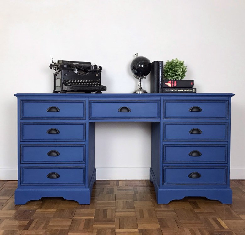 Blue Twin Pedestal Desk Dressing Table Painted Writing Desk Or