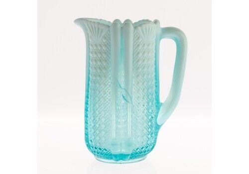 Antique Davidson Opalescent Victorian “Richelieu” Blue Pearline Pressed Glass Cream Jug