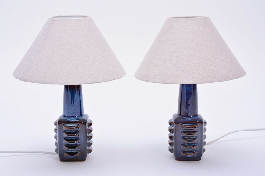 Small Blue Danish Table Lamps From Soholm 1960s Set Of 2