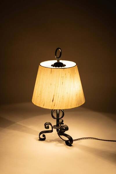 Rustic Swiss Table Lamp, Iron Base, 60s photo furniture