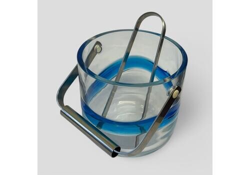 Vintage Mid Century Blue Hour Hand Blown Glass Ice Bucket & Tongs By Holmegaard Denmark