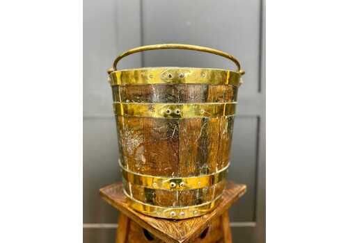 Antique Victorian Oak & Brass Peat Bucket – Coal Scuttle / Log Holder C.1880