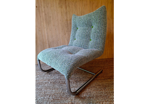 Fab Vintage 1970s Habitat Swedish Tubular Chrome Sling Lounge Chair Green White