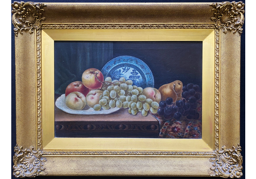 C. 1880 Original Still Life Fruit Study Oil On Canvas Painting Gilt Frame