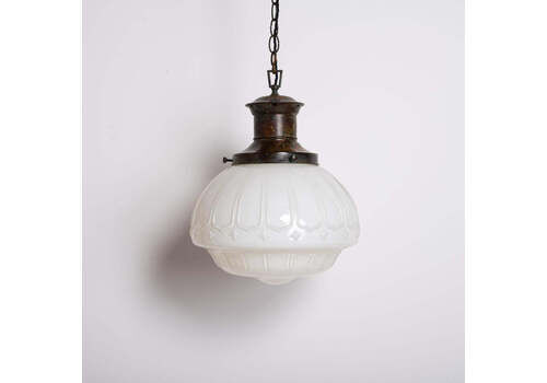Extra Large Bencolite Decorative Opaline Pendant Light With Aged Copper Fitting