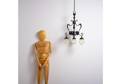Large & Impressive British Arts & Crafts Chandelier With Original Vaseline Glass Shades