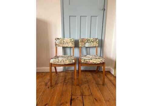 Pair Of Vintage Stacking Chairs Botanical Tapestry Upholstery