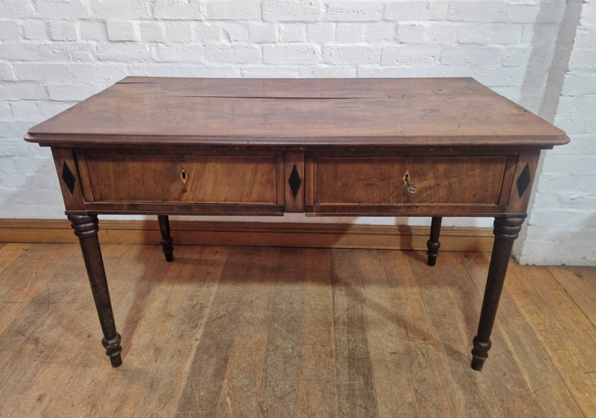 Antique Danish Large Inlaid 2 Drawer Library Table Console Side Table photo for sale
