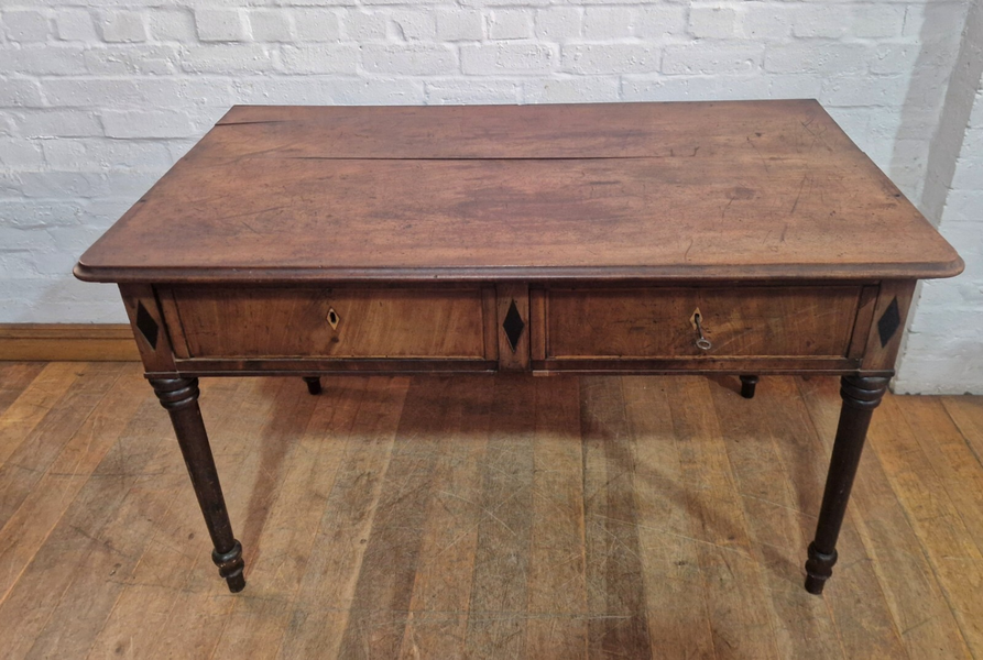 Antique Danish Large Inlaid 2 Drawer Library Table Console Side Table photo Furniture