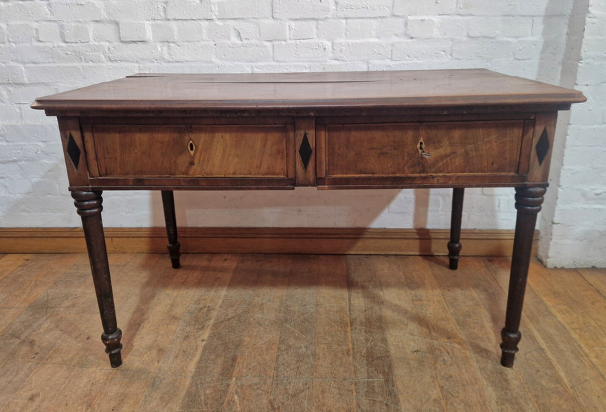 Antique Danish Large Inlaid 2 Drawer Library Table Console Side Table photo 190.0