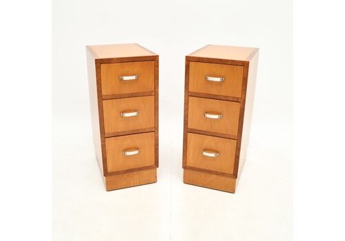 Pair Of Art Deco Satinwood And Walnut Bedside Chests