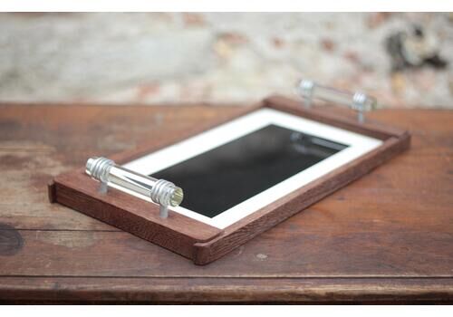 Art Deco Wooden Tray, Wooden Tray With Glass Handles, Breakfast Tray, Serving Tray, Wooden Tray