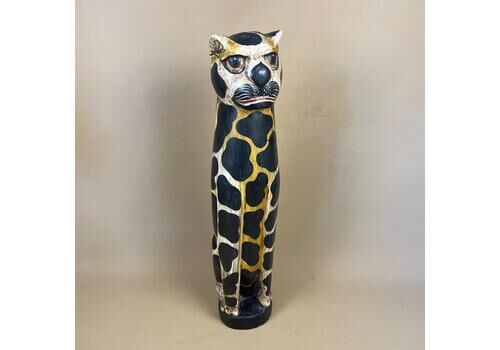 Vintage Wooden Hand Carved Cheetah Big Cat African Hand Painted Display Ornament Animal Safari Spotted Tall Thin Sculpture Maximalist Decor