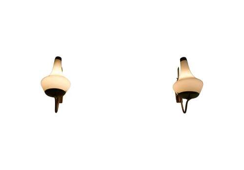 Pair Of Brass And Opaline Wall Lamps By Stilnovo, Italy, 1960s