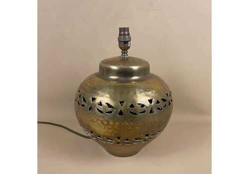 Antique Metal Indian Gold Brass Lamp Light Bedside Side Table Desk Ornate Detail Round Ball Vintage Hammered Patterned Lamps India Medium