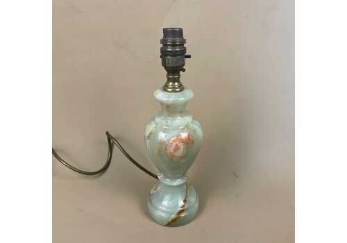 Antique Onyx Marble Lamp Light Green Bedside Side Table Desk Marbled Patterned Vintage Downton Stone Heavy Round Base
