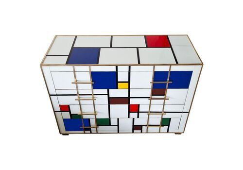 Four Drawer Murano Glass Commode In Mondrian Style, 1970’s