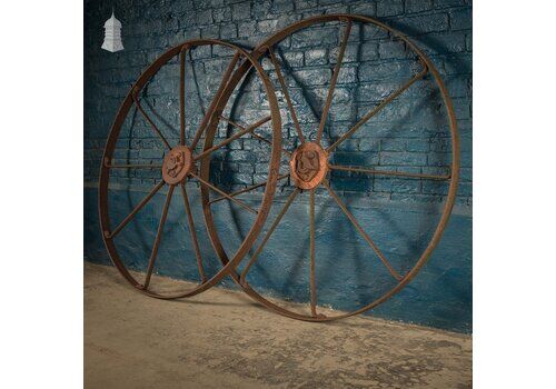 Large Cart Wheels, Pair Of Vintage Metal Wheels